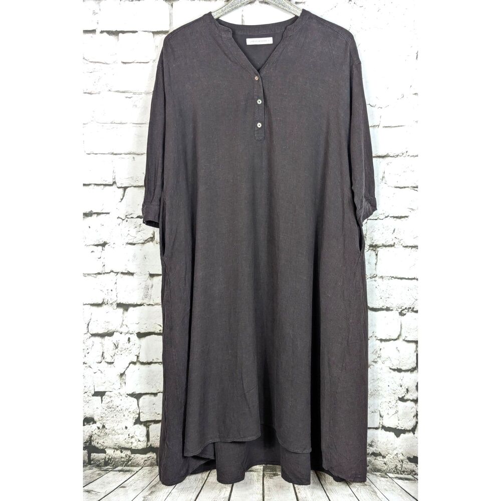 URBAN RESEARCH Lagenlook Minimalist A-Line Linen Maxi Dress Pockets Japan OS